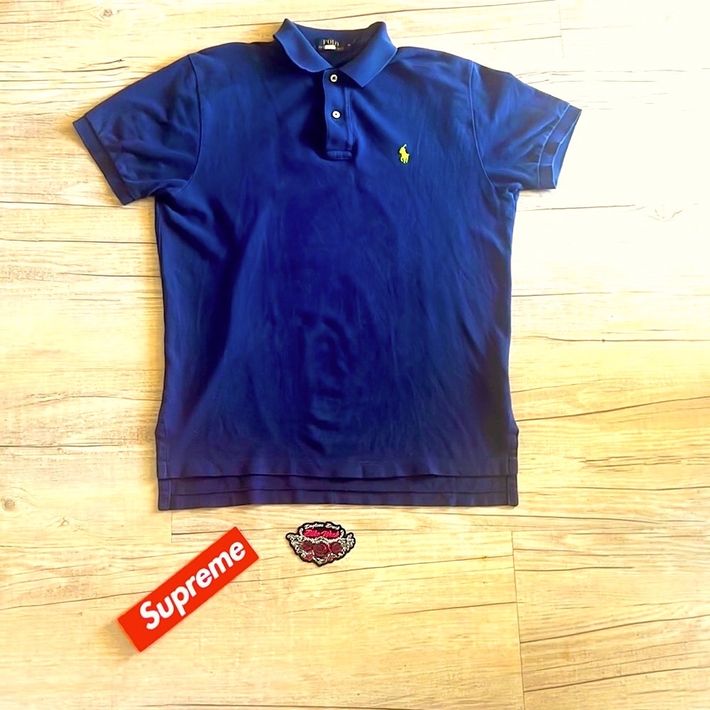 🟢Polo By Ralph Lauren 3 Button Up Polo | Navy Blue w/ Neon Volt Colored Emblem
